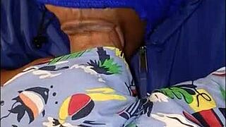 Masked lady wet up her jacket sucking on bbc