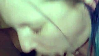 this nasty slut is giving a sloppy blowjob to that big black cock