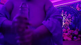 Chubby BBW with big natural tits worships huge black cock in purple lingerie