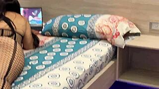 I catch my perverted stepmother watching porn and can't resist fucking her until she swallows my cum.