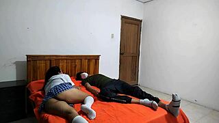 Horny cousin student masturbates her pussy