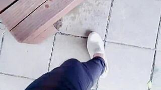 Tingting the ladyboy crossdresses and masturbates outdoors in stockings