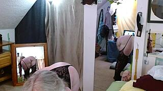 She models bodystockings, then I eat her hairy pussy when she cums, and we cum together