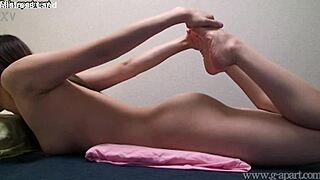 Naked Japanese Umi Hinata performs sexy yoga poses in hidden webcam session
