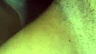 Pretty girl bent over in doggystyle, her huge swollen pussy dripping wet as he creampies her