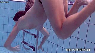 Lucy takes off bikini in the pool