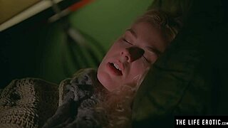 Stunning blonde drenched in sweat masturbates to orgasm.