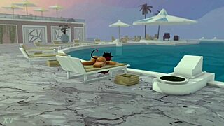 Relaxing alone at pool until guy arrives