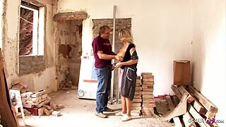 German wife with huge boobs seduces worker for fuck