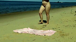 blonde milf flashes juicy ass on beach, leading to doggystyle creampie with voyeurs watching