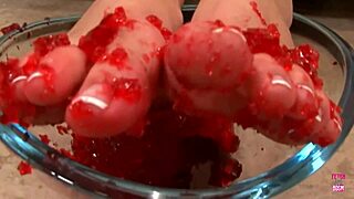 A lucky guy enjoys footjob, handjob, blowjob from beautiful babe