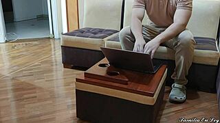 I follo my brother's wife, beautiful cuñada while husband works on laptop ntr