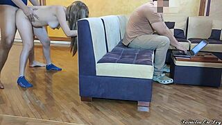 I follo my brother's wife, beautiful cuñada while husband works on laptop ntr