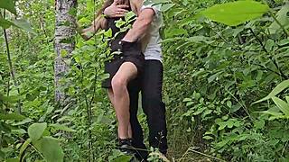 Quick forest fuck with teen student in dress and small waist