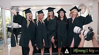 Mommys boy - excited graduating milfs reverse gangbang their photographer to celebrate the occasion