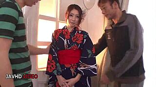 Intense asian kaori maeda gives jaw dropping blowjobs to two cocks