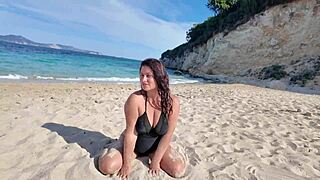 The story of a horny curvy stepmom on a public beach