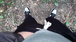 Risky Lesbian Masturbation In The Forest