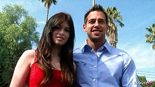 real teen 18+ couple with skinny small 18+ tits girlfriend pick up and talk to porn casting fuck