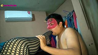 Lingerie and high heels fishnet and footjob