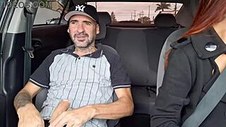 Married app driver catches passenger masturbating behind her.