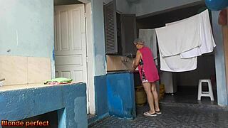 Maid catches boss masturbating and fucks him