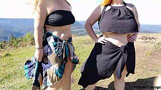 Stepmother and stepdaughter flashing in public garden! Want more videos?