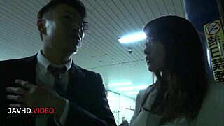 passionate japanese mistress demands blowjob from lover in office