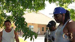 nacke hotwife gets wild with a group of big black cocks in a quick outdoor fuck