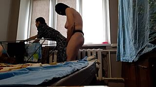 While my girlfriend hangs the laundry, do I fuck her hard with a strapon and make her orgasm?