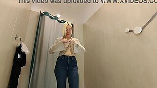 hidden camera in public locker room spying on naked girl trying on underwear