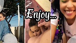 Brunette latina tries on new lingerie revealing her natural tits