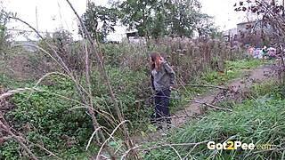 Pretty Girl Pees Outdoors In Nature!