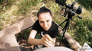 behind the scenes, pov blowjob in the forest with big cock