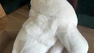 hardcore fucking cyber doll in fur coat with anal double penetration and extreme deepthroat