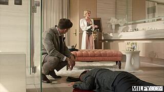 milfy busty blonde casca akashova drains every drop of the stud's cock with her mouth and pussy