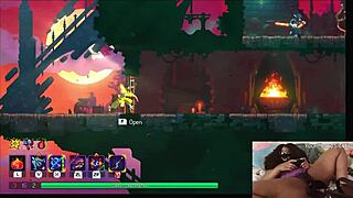 chubby ebony gamer girl gets fucked with dildo while playing video game - dead cells