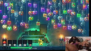 chubby ebony gamer girl gets fucked with dildo while playing video game - dead cells