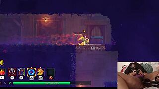 chubby ebony gamer girl gets fucked with dildo while playing video game - dead cells