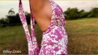 Watch my wife flash her big tits in public outdoors?