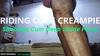 Riding Cock Creampie Shooting Cum Deep Inside Pussy