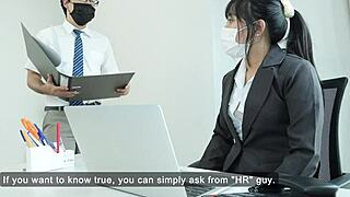 Office Female Manager Attempts to Seduce Her Staff with Anal and Masturbation