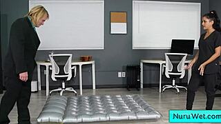 ebony hot masseuse with perfect natural big boobs gives wet nuru massage - evan stone nina white