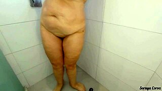 sogra taking a bath and trying on lingerie to wait for son-in-law and friend for dp