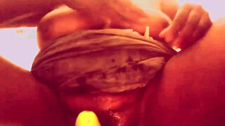 village girl fucking with vegetable in homemade country setting