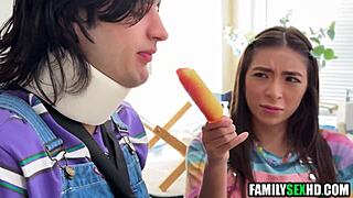 As stepsister, I'm taking care of my injured stepbrother and stepdad with some taboo fun.