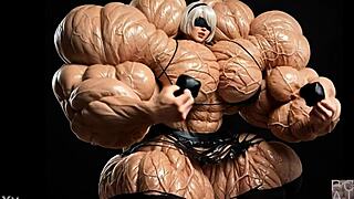 2b grows to be a muscular giantess pump factory fmg ai animation video