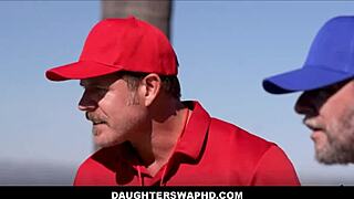 CUTE BLONDE TEENS SWAP BIG COCKS WITH STEPDADS