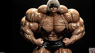 2b grows to be a muscular giantess pump factory fmg ai animation video
