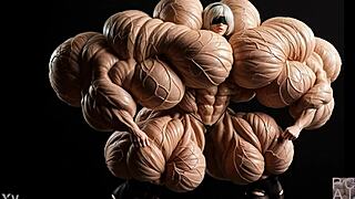 2b grows to be a muscular giantess pump factory fmg ai animation video